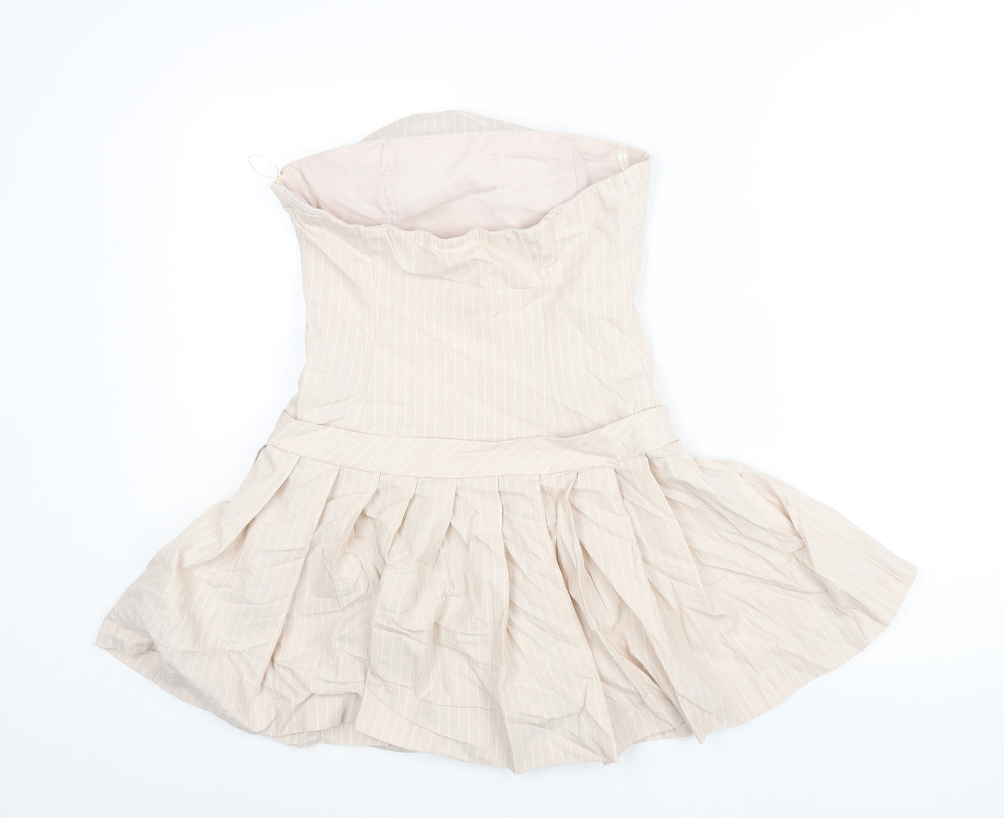 Zara Womens Pink Striped Cotton Mini Size S Square Neck Zip - Pleated