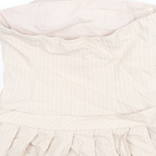 Zara Womens Pink Striped Cotton Mini Size S Square Neck Zip - Pleated