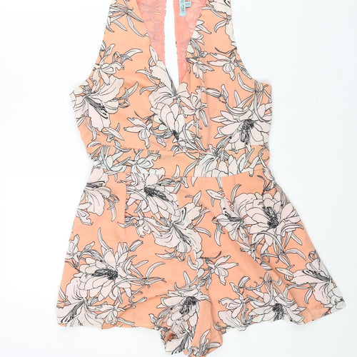 Mint Vanilla Womens Pink Floral Polyester Playsuit One-Piece Size 10 Button