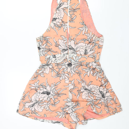 Mint Vanilla Womens Pink Floral Polyester Playsuit One-Piece Size 10 Button