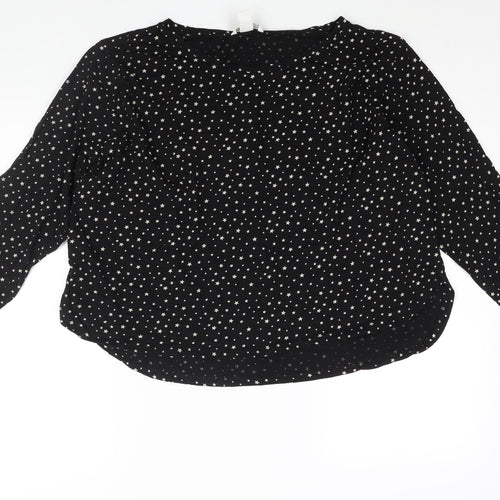 H&M Womens Black Geometric Cotton Basic Blouse Size XL Roll Neck - Star Print