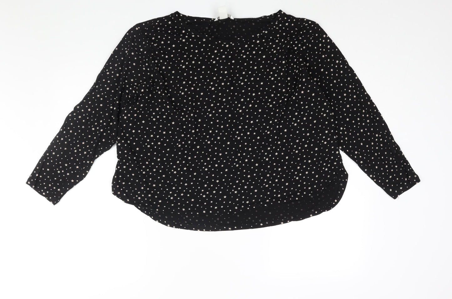 H&M Womens Black Geometric Cotton Basic Blouse Size XL Roll Neck - Star Print