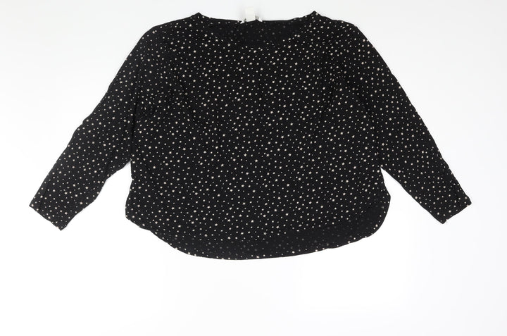 H&M Womens Black Geometric Cotton Basic Blouse Size XL Roll Neck - Star Print