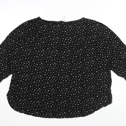 H&M Womens Black Geometric Cotton Basic Blouse Size XL Roll Neck - Star Print