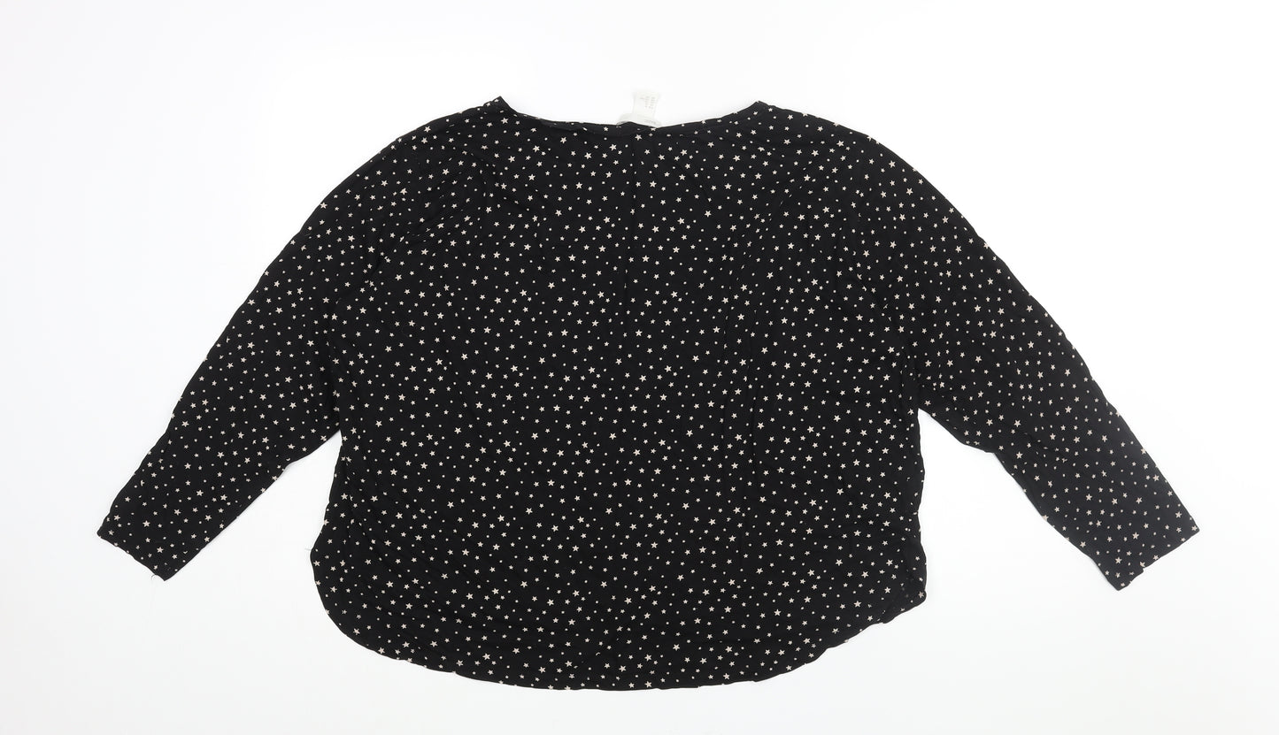 H&M Womens Black Geometric Cotton Basic Blouse Size XL Roll Neck - Star Print