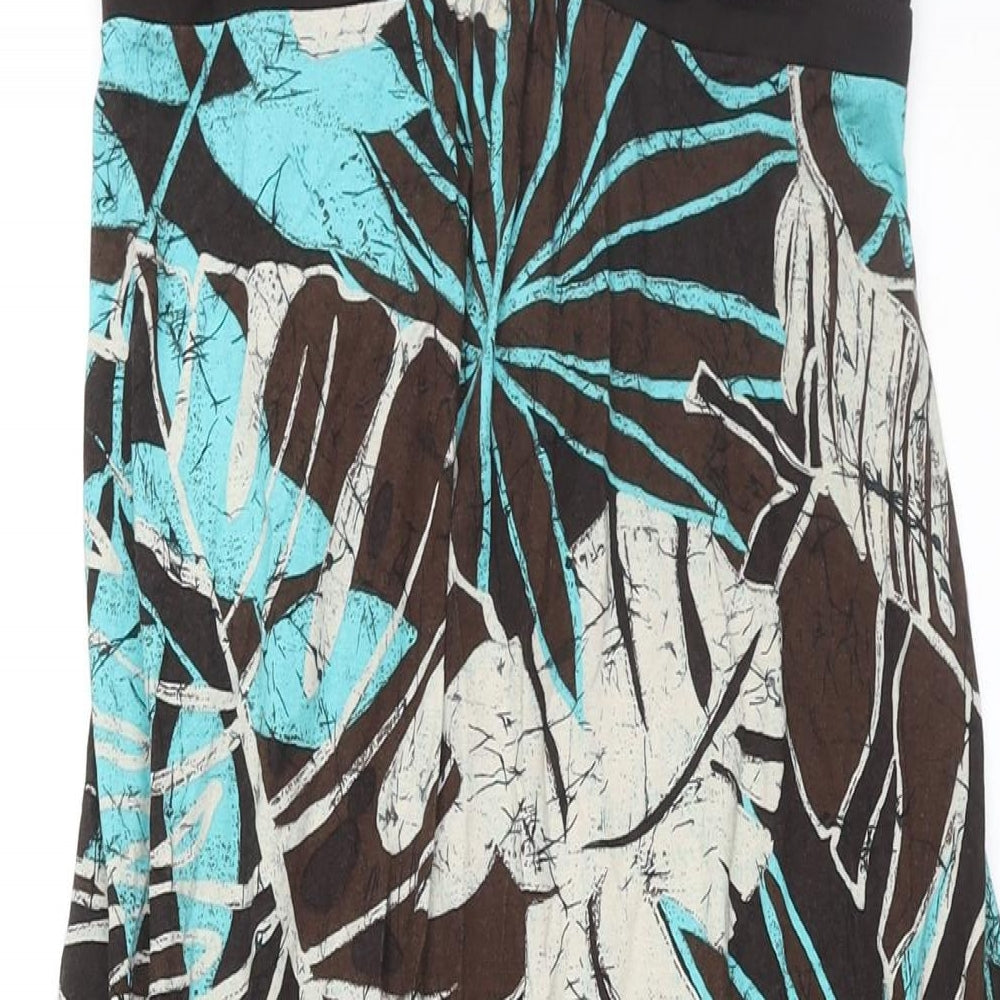 Jane Norman Womens Brown Geometric Viscose Maxi Size 16 V-Neck Pullover - Belted Leaf Print