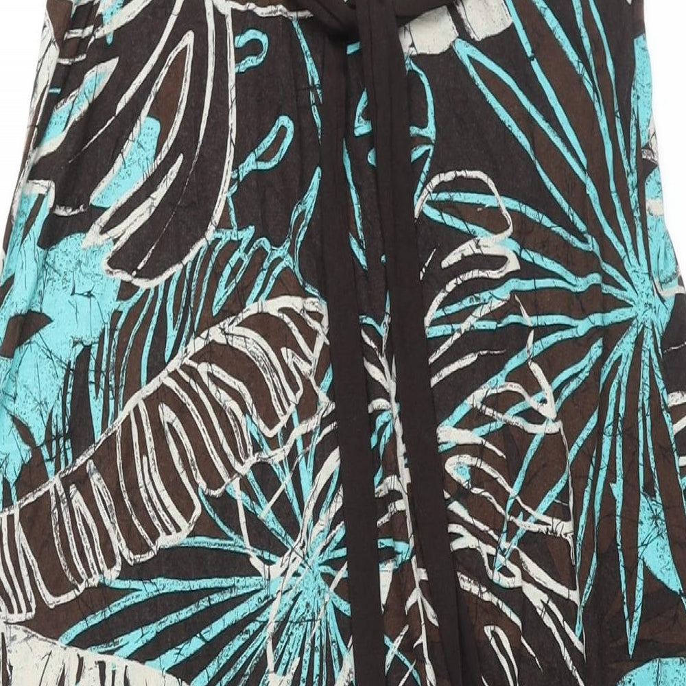 Jane Norman Womens Brown Geometric Viscose Maxi Size 16 V-Neck Pullover - Belted Leaf Print