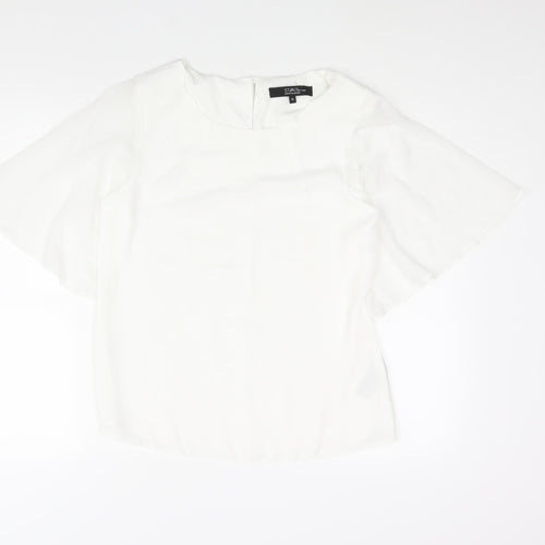 Star by Julien Macdonald Womens White Polyester Basic Blouse Size 10 Round Neck