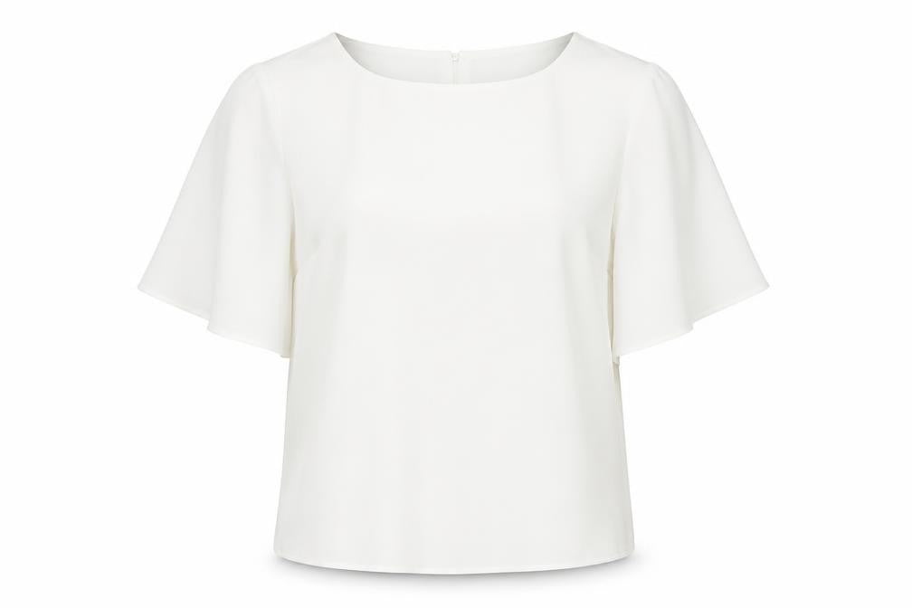 Front view of Star by Julien Macdonald women’s white polyester basic blouse, size UK 10, round neck