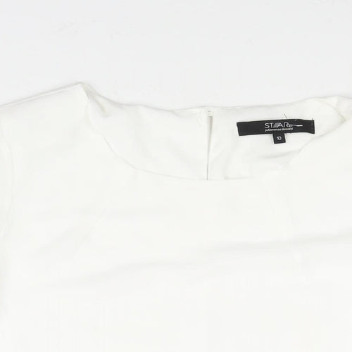 Star by Julien Macdonald Womens White Polyester Basic Blouse Size 10 Round Neck