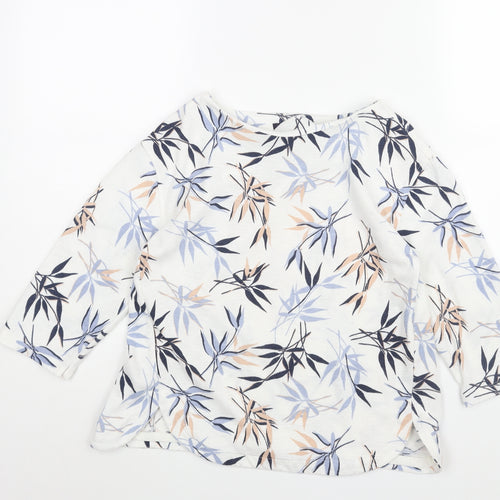 Marks and Spencer Womens White Geometric Polyester Basic Blouse Size 6 Boat Neck - Leaf Print