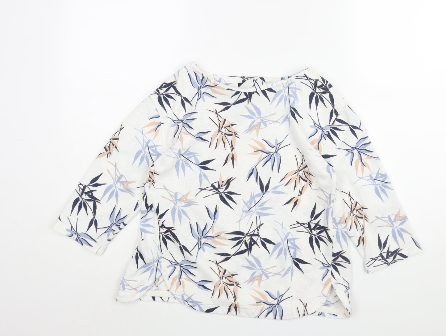 Marks and Spencer Womens White Geometric Polyester Basic Blouse Size 6 Boat Neck - Leaf Print