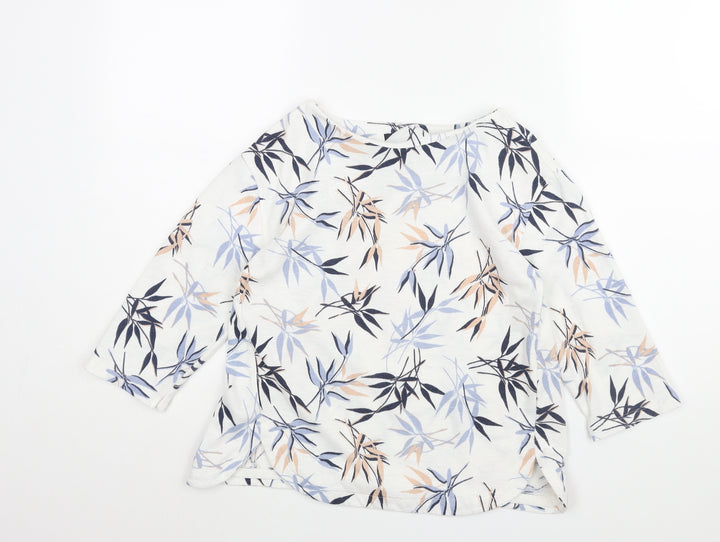 Marks and Spencer Womens White Geometric Polyester Basic Blouse Size 6 Boat Neck - Leaf Print