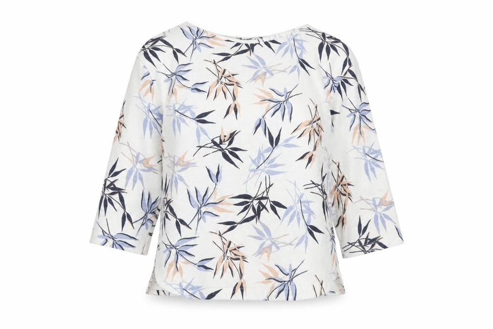 Front view of Marks & Spencer women’s white geometric polyester basic blouse, size UK 6, boat neck - leaf print