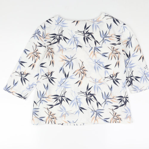 Marks and Spencer Womens White Geometric Polyester Basic Blouse Size 6 Boat Neck - Leaf Print