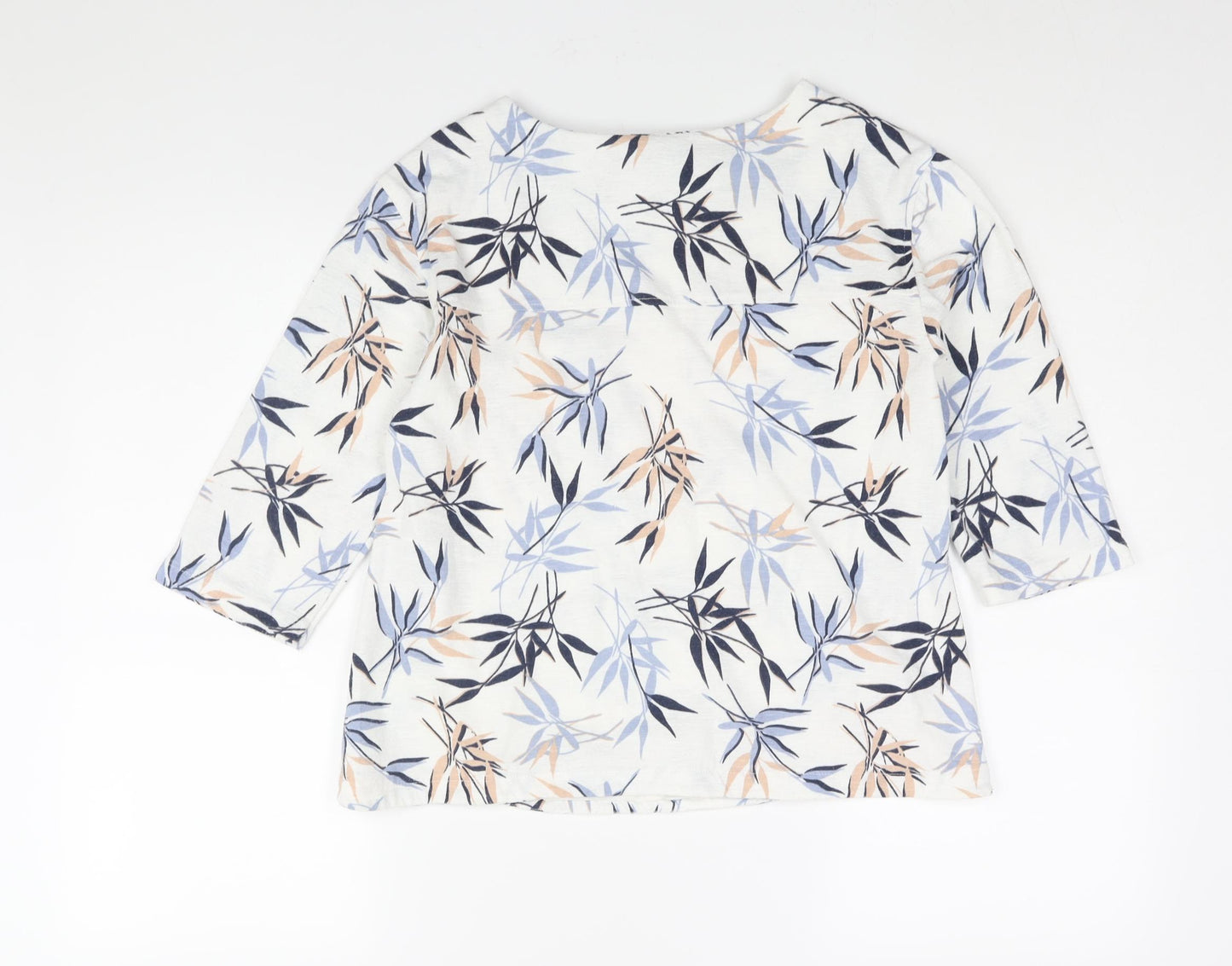 Marks and Spencer Womens White Geometric Polyester Basic Blouse Size 6 Boat Neck - Leaf Print