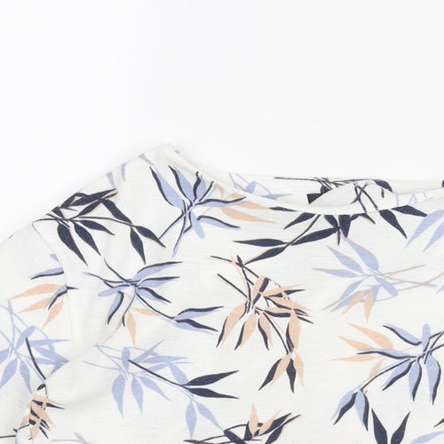 Marks and Spencer Womens White Geometric Polyester Basic Blouse Size 6 Boat Neck - Leaf Print