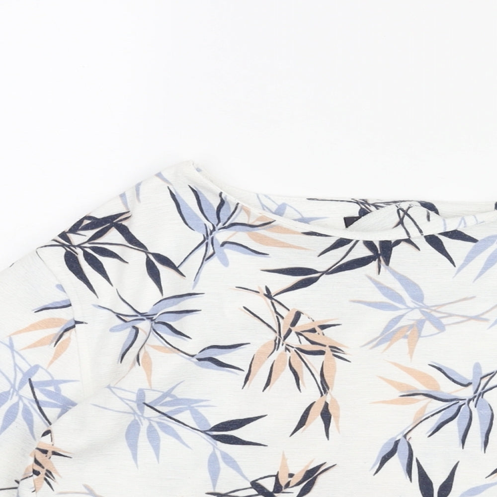 Marks and Spencer Womens White Geometric Polyester Basic Blouse Size 6 Boat Neck - Leaf Print