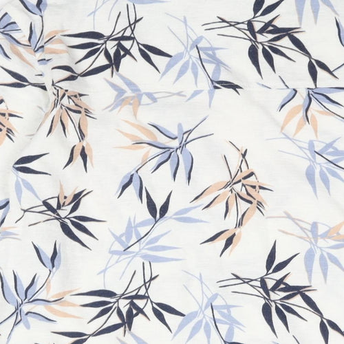 Marks and Spencer Womens White Geometric Polyester Basic Blouse Size 6 Boat Neck - Leaf Print