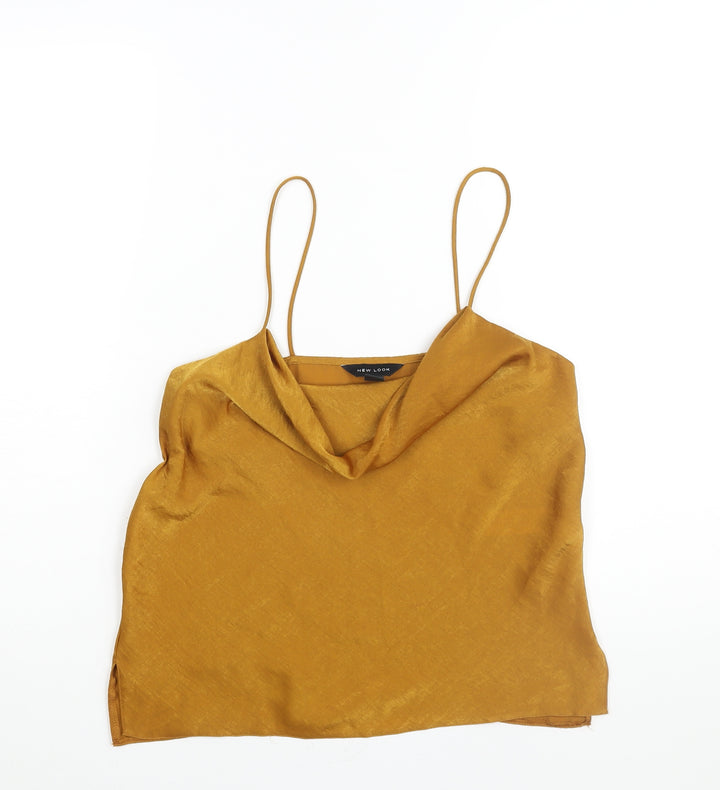 New Look Womens Yellow Polyester Camisole Blouse Size 8 Cowl Neck