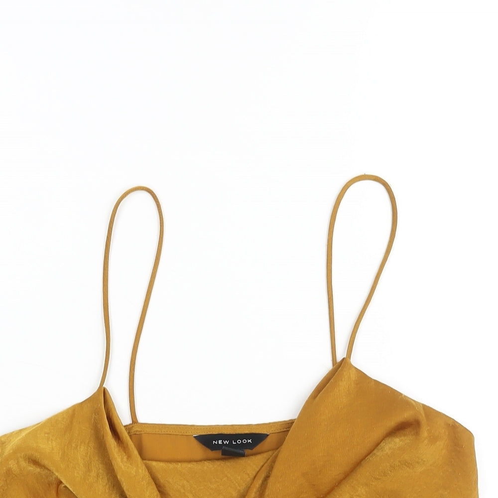 New Look Womens Yellow Polyester Camisole Blouse Size 8 Cowl Neck