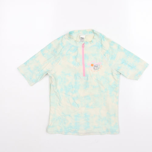 Marks and Spencer Girls Multicoloured Geometric Polyester Pullover Casual Size 10-11 Years Mock Neck Zip - Tie Dye Hawaii Surf Swim Top