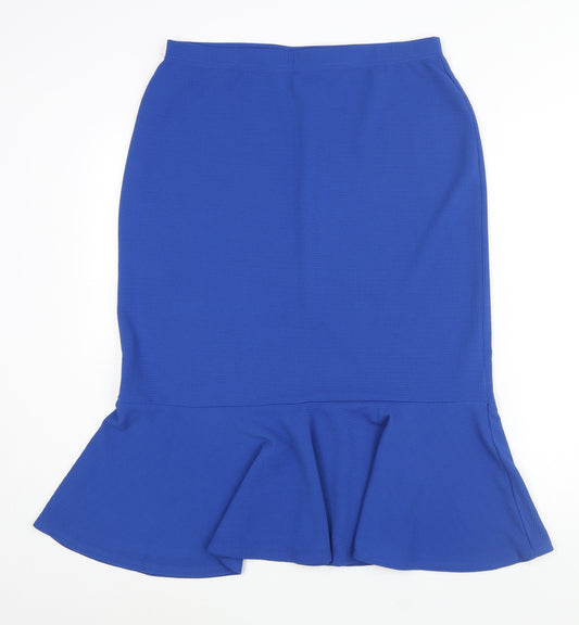 Front view of Damart women’s blue polyester trumpet skirt, size UK 14, -, size UK 14-16