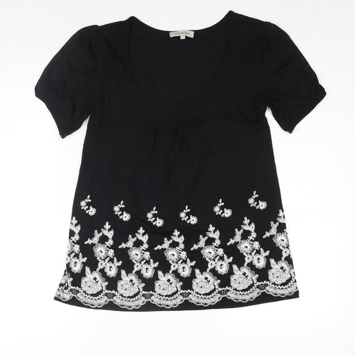 RJR.John Rocha Womens Black Viscose Basic Blouse Size 8 Scoop Neck - Geometric Print