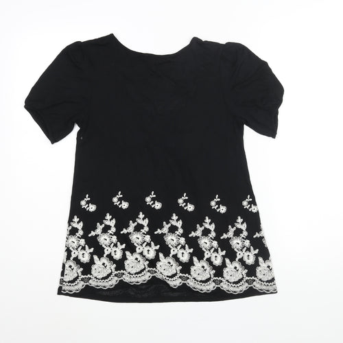 RJR.John Rocha Womens Black Viscose Basic Blouse Size 8 Scoop Neck - Geometric Print