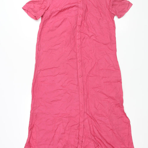 Divided by H&M Womens Pink Viscose Shirt Dress Size 10 Collared Button
