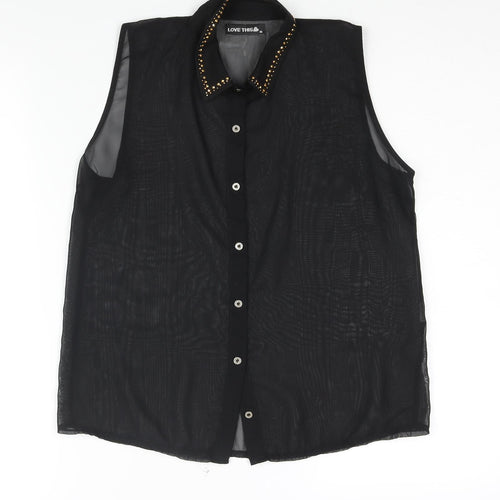 Love This Womens Black Polyester Camisole Blouse Size 8 Collared - Stud Detail Semi Sheer