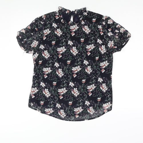 Allegra K Womens Blue Floral Polyester Basic Blouse Size M Mock Neck