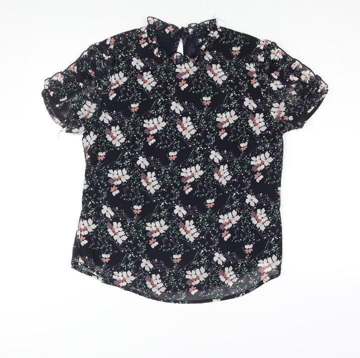 Allegra K Womens Blue Floral Polyester Basic Blouse Size M Mock Neck
