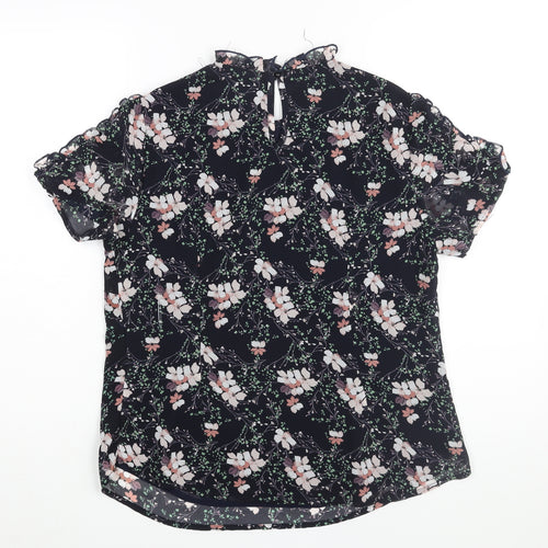 Allegra K Womens Blue Floral Polyester Basic Blouse Size M Mock Neck
