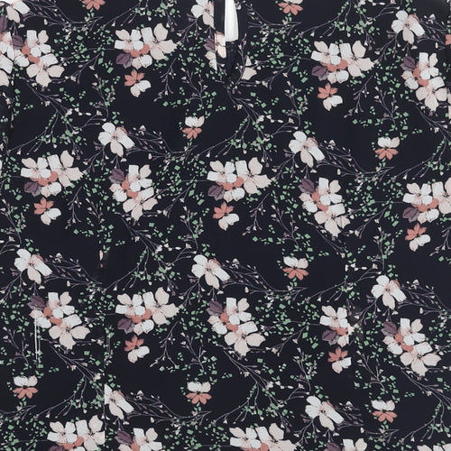 Allegra K Womens Blue Floral Polyester Basic Blouse Size M Mock Neck