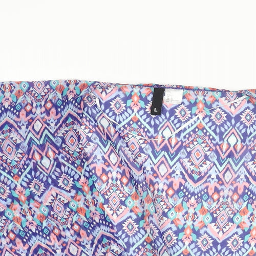 Divided by H&M Womens Multicoloured Geometric Polyester Kimono Blouse Size L V-Neck - Semi Sheer