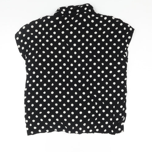 Topshop Womens Black Polka Dot Viscose Basic Button-Up Size 8 Collared