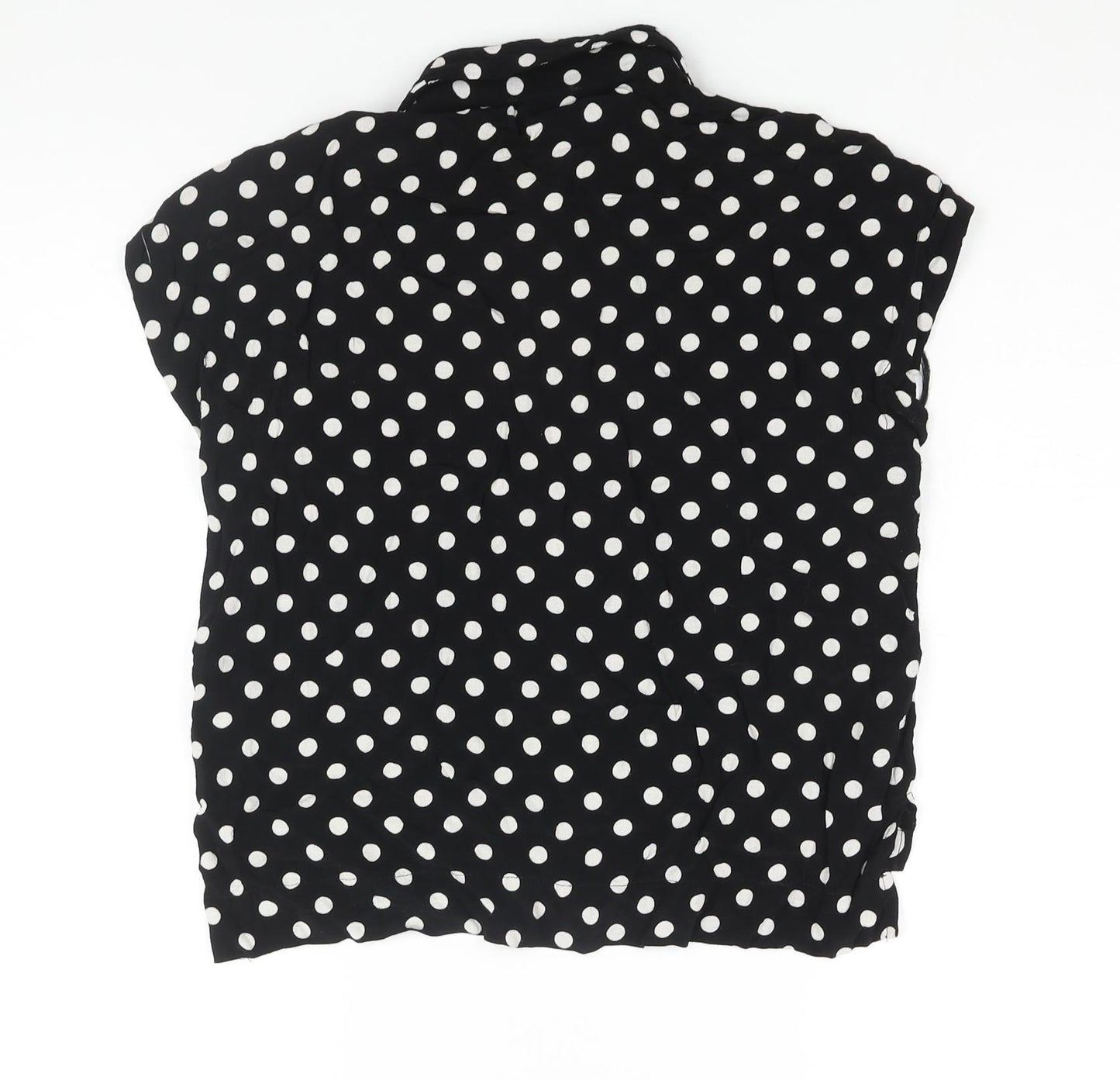 Topshop Womens Black Polka Dot Viscose Basic Button-Up Size 8 Collared