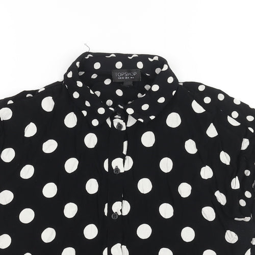 Topshop Womens Black Polka Dot Viscose Basic Button-Up Size 8 Collared