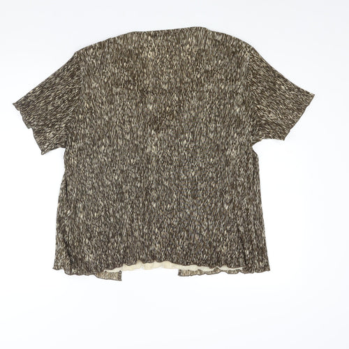 First Avenue Womens Brown Geometric Polyester Basic Blouse Size XL Scoop Neck - Layered Plisse Frill Bow