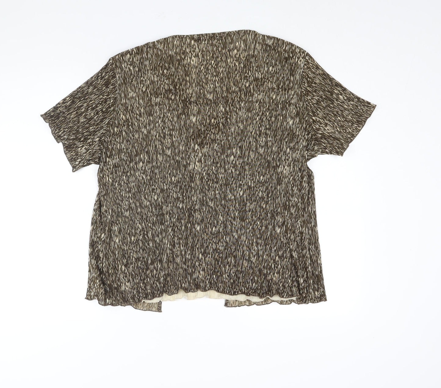 First Avenue Womens Brown Geometric Polyester Basic Blouse Size XL Scoop Neck - Layered Plisse Frill Bow