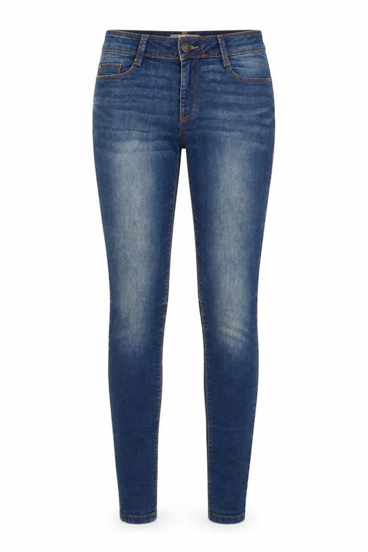 Front view of Dorothy Perkins women’s blue cotton skinny jeans, size UK 8, 31-inch leg regular zip