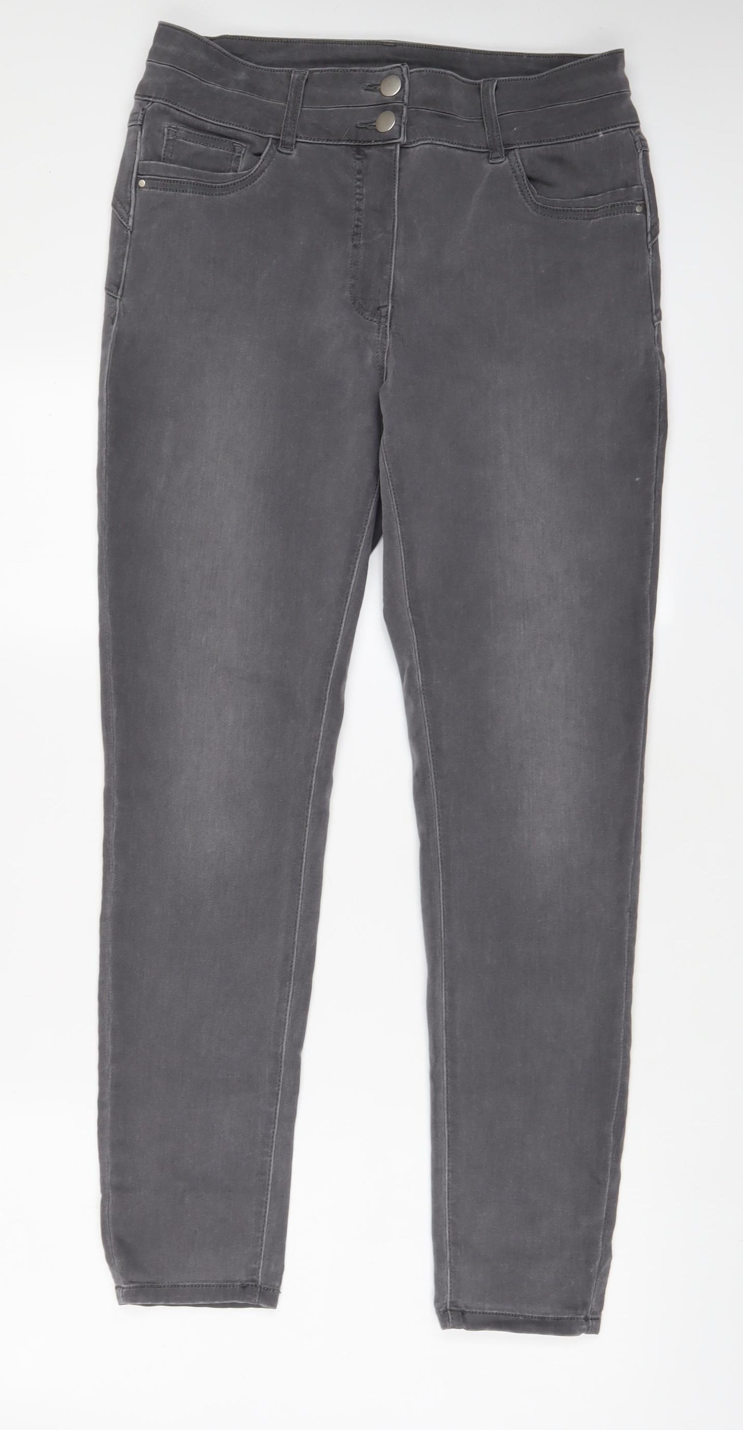 M&Co Womens Grey Cotton Skinny Jeans Size 14 L30 in Regular Zip