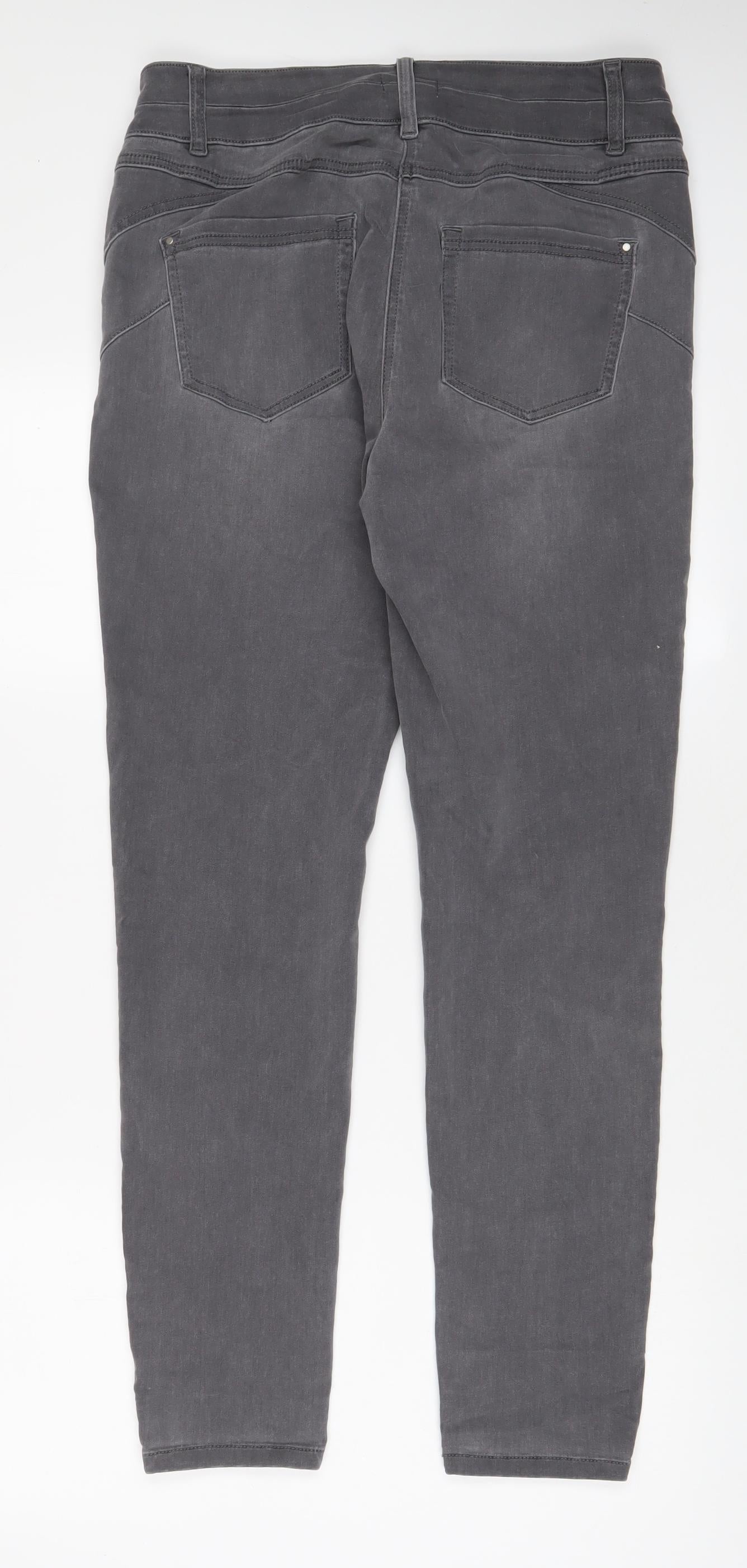 M&Co Womens Grey Cotton Skinny Jeans Size 14 L30 in Regular Zip