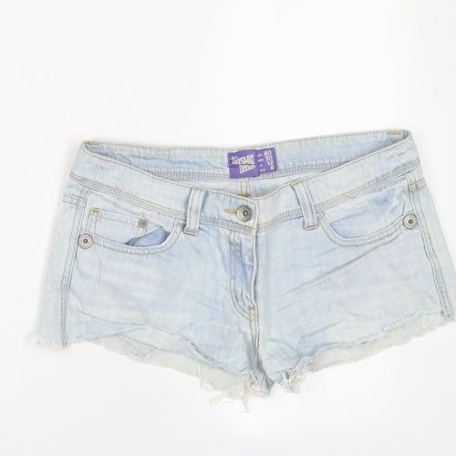 Bershka Womens Blue Cotton Hot Pants Shorts Size 12 Regular Zip