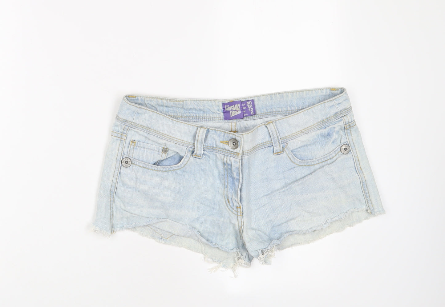 Bershka Womens Blue Cotton Hot Pants Shorts Size 12 Regular Zip