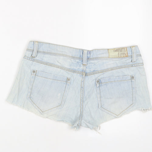 Bershka Womens Blue Cotton Hot Pants Shorts Size 12 Regular Zip