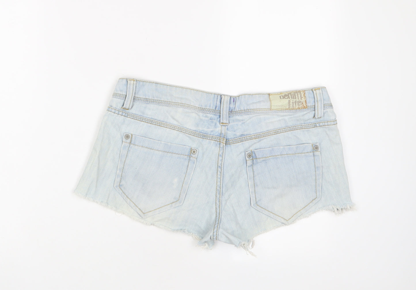 Bershka Womens Blue Cotton Hot Pants Shorts Size 12 Regular Zip