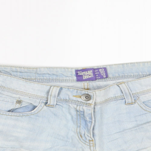 Bershka Womens Blue Cotton Hot Pants Shorts Size 12 Regular Zip