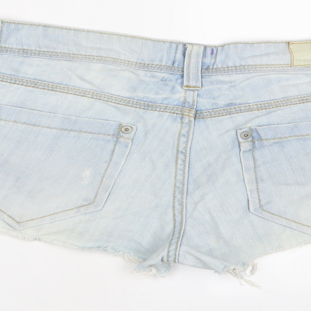Bershka Womens Blue Cotton Hot Pants Shorts Size 12 Regular Zip